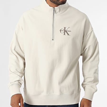 Calvin Klein - Sweat Col Zippé 236G Beige