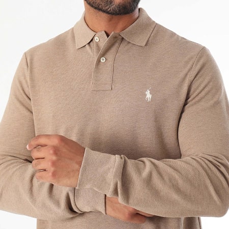 Polo Ralph Lauren - Polo Manches Longues Custom Slim Original Player Beige