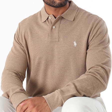 Polo Ralph Lauren - Polo Manches Longues Custom Slim Original Player Beige