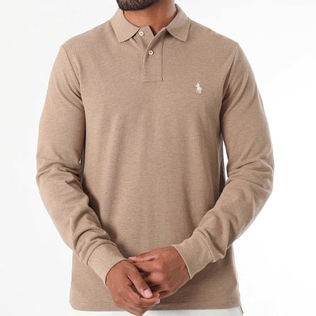 Polo Ralph Lauren - Polo Manches Longues Custom Slim Original Player Beige
