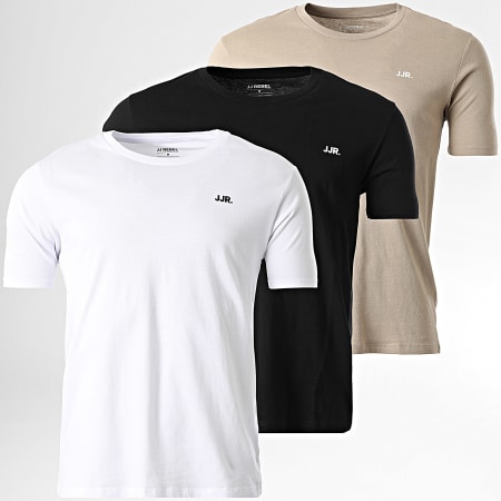 JJ Rebel - Lot De 3 Tee Shirts Rebel Logo Noir Blanc Beige