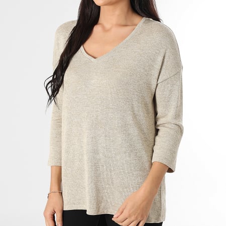 Vero Moda - Pull Col V Femme Brianna Beige Chiné
