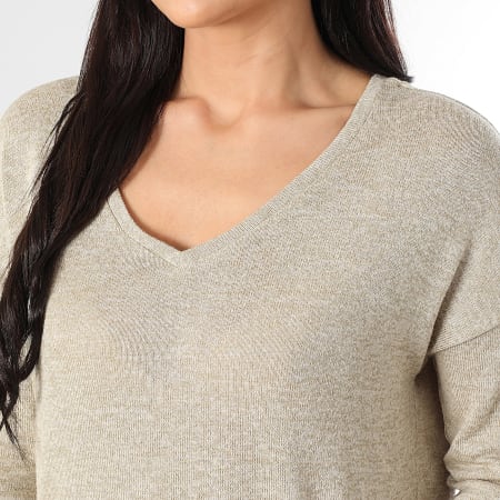 Vero Moda - Pull Col V Femme Brianna Beige Chiné