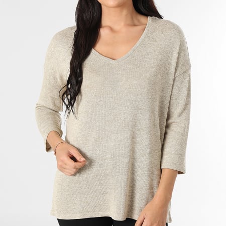Vero Moda - Pull Col V Femme Brianna Beige Chiné