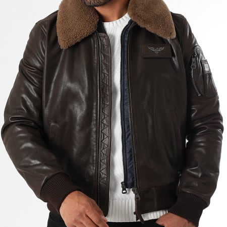 Redskins - Veste Cuir Col Fourrure Commander Striking Marron