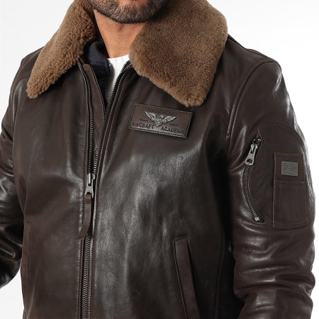 Redskins - Veste Cuir Col Fourrure Commander Striking Marron