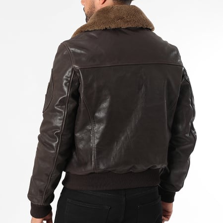 Redskins - Veste Cuir Col Fourrure Commander Striking Marron