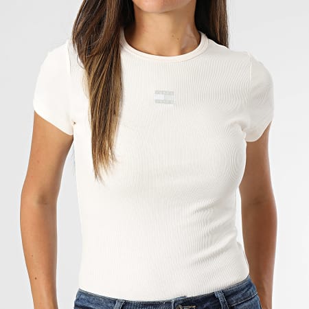 Tommy Jeans - Tee Shirt Slim Femme Badge 7881 Beige
