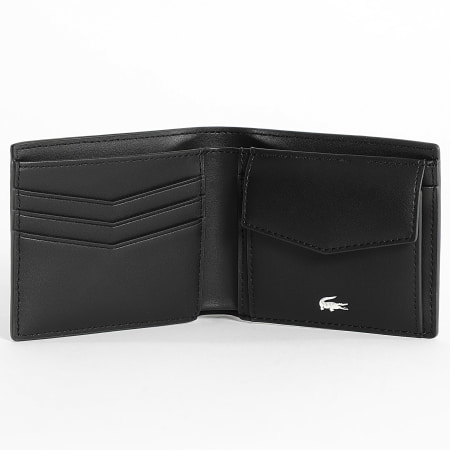 Lacoste - Portefeuille En Cuir Avec Logo Imprimé Noir