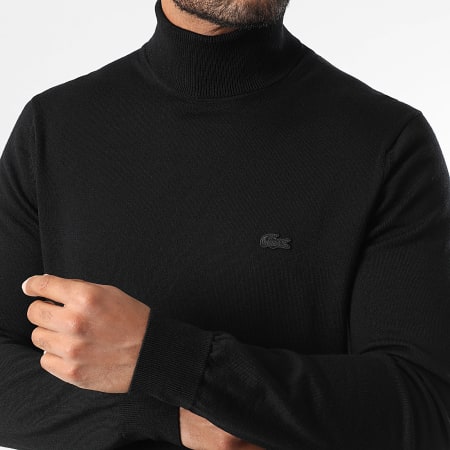Lacoste - Pull Col Roulé Regular Fit Logo Brodé Crocodile Ton Sur Ton Noir