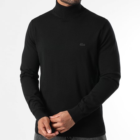 Lacoste - Pull Col Roulé Regular Fit Logo Brodé Crocodile Ton Sur Ton Noir