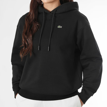 Lacoste - Sweat Capuche Femme Logo Brodé Crocodile Noir