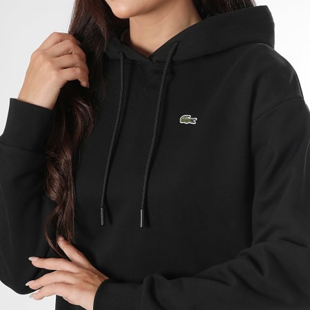 Lacoste - Sweat Capuche Femme Logo Brodé Crocodile Noir
