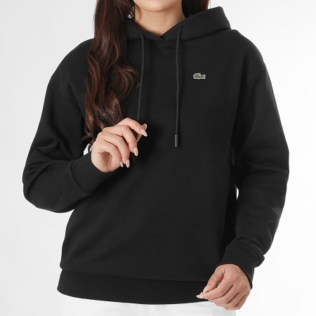 Lacoste - Sweat Capuche Femme Logo Brodé Crocodile Noir