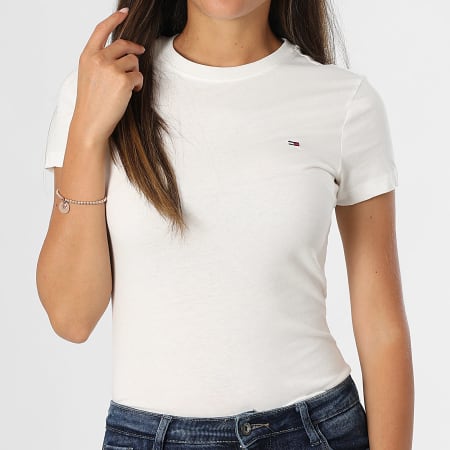 Tommy Jeans - Lot De 2 Tee Shirts Slim Femme 1366 Blanc Bleu Clair