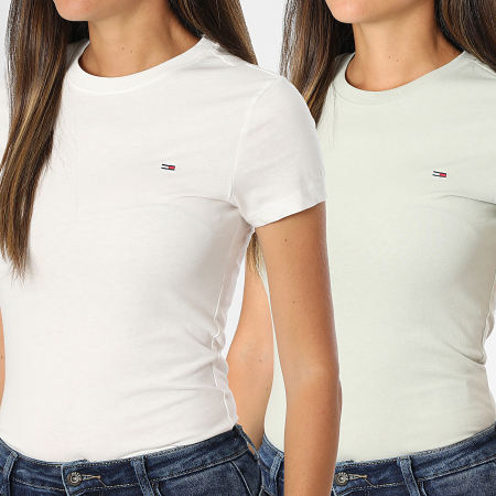 Tommy Jeans - Lot De 2 Tee Shirts Slim Femme 1366 Blanc Vert Clair