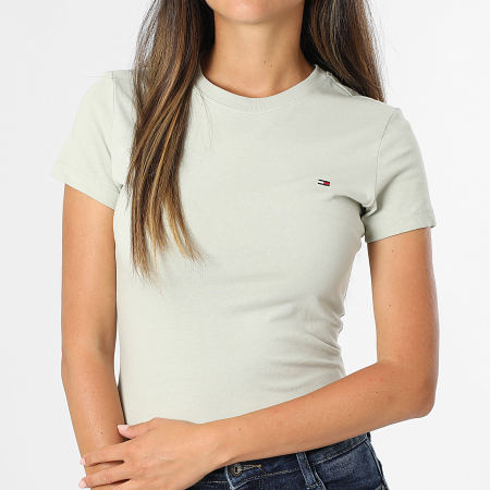 Tommy Jeans - Lot De 2 Tee Shirts Slim Femme 1366 Blanc Vert Clair