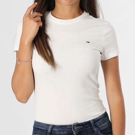 Tommy Jeans - Lot De 2 Tee Shirts Slim Femme 1366 Blanc Vert Clair