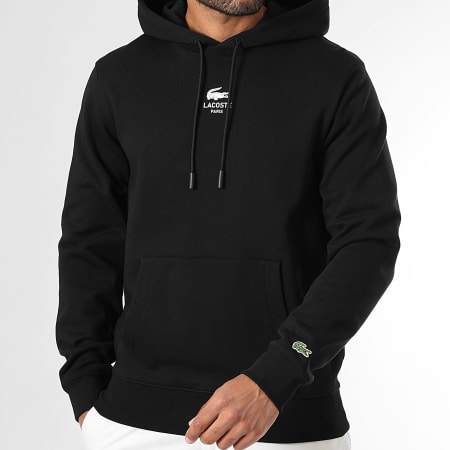 Lacoste - Sudadera con capucha Logo Cocodrilo Impreso Negro