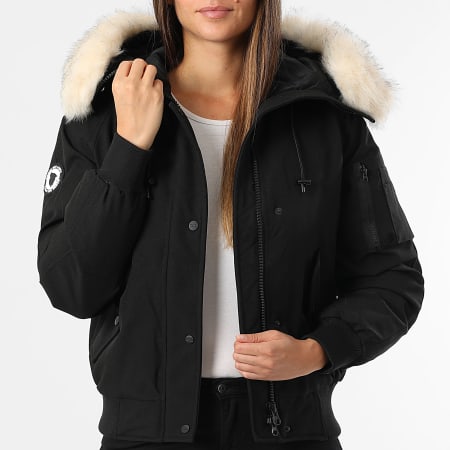 Comme Des Loups - Cazadora con capucha de piel calefactada Mujer Madrid Negro