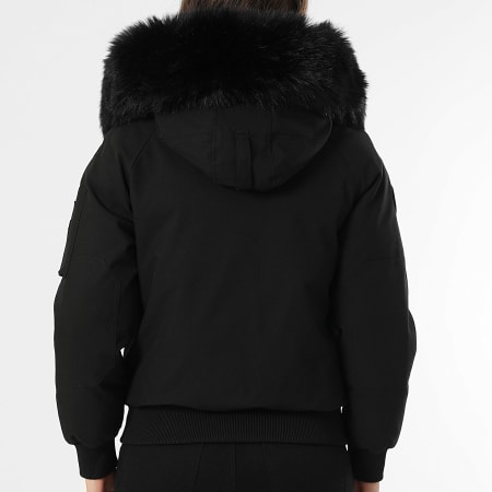 Comme Des Loups - Chaqueta con capucha de piel calefactable negra Madrid de mujer