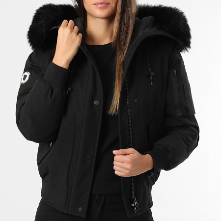 Comme Des Loups - Chaqueta con capucha de piel calefactable negra Madrid de mujer