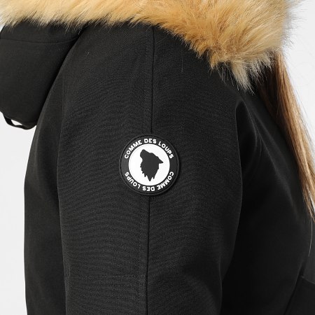 Comme Des Loups - Chaqueta de abrigo para mujer con capucha Madrid Fur Negro Beige