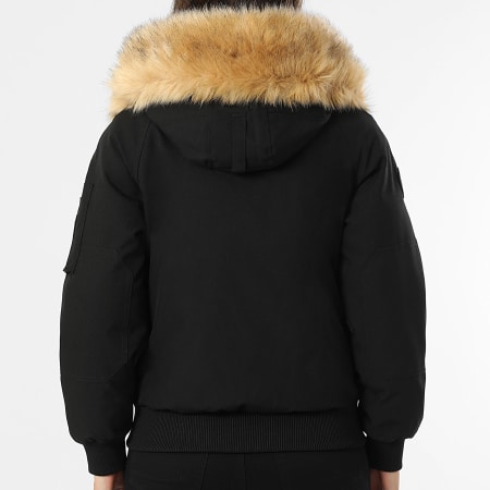 Comme Des Loups - Chaqueta de abrigo para mujer con capucha Madrid Fur Negro Beige