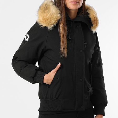 Comme Des Loups - Chaqueta de abrigo para mujer con capucha Madrid Fur Negro Beige