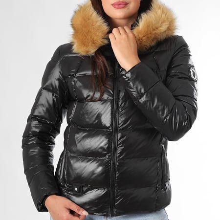 Comme Des Loups - Consolador con capucha de piel marrón negro Budapest para mujer