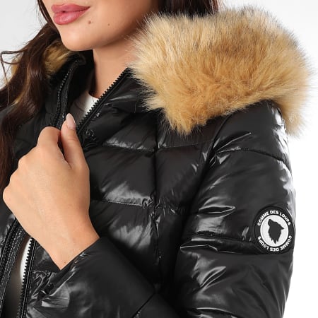 Comme Des Loups - Consolador con capucha de piel marrón negro Budapest para mujer