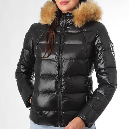 Comme Des Loups - Consolador con capucha de piel marrón negro Budapest para mujer