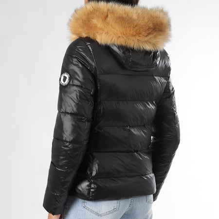 Comme Des Loups - Consolador con capucha de piel marrón negro Budapest para mujer