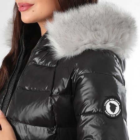 Comme Des Loups - Chaqueta de pluma con capucha de piel calefactada Budapest Negro Gris Mujer