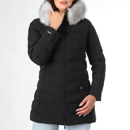 Comme Des Loups - Consolador con capucha de piel negro Stockholm para mujer