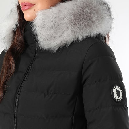 Comme Des Loups - Consolador con capucha de piel negro Stockholm para mujer