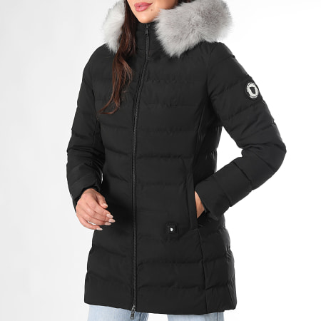 Comme Des Loups - Consolador con capucha de piel negro Stockholm para mujer