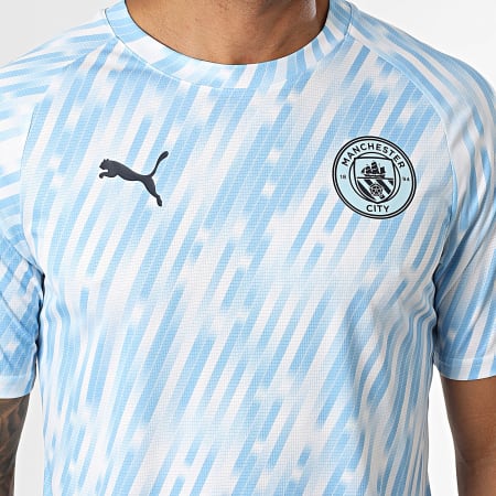 Puma - Maillot De Foot Slim Manchester City Warm Up Jersey 782167 Bleu Clair Blanc