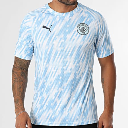 Puma - Maillot De Foot Slim Manchester City Warm Up Jersey 782167 Bleu Clair Blanc