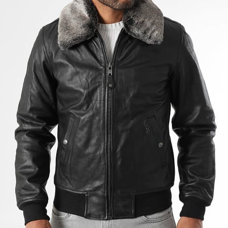 Schott NYC - Veste Cuir Col Mouton LC930D Noir