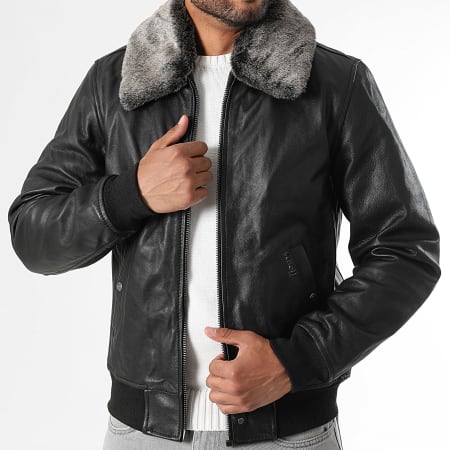 Schott NYC - Veste Cuir Col Mouton LC930D Noir