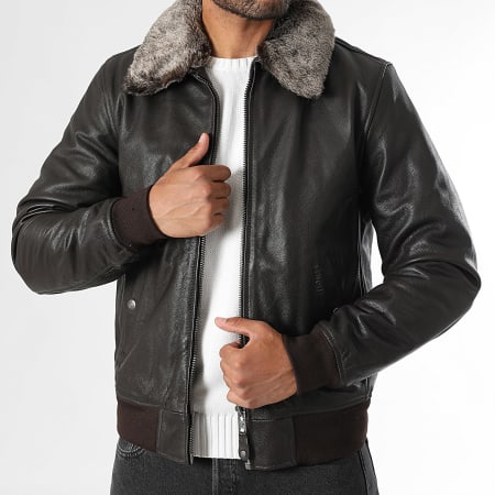 Schott NYC - Veste Cuir Col Mouton LC930D Marron