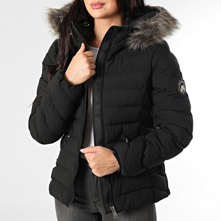 Superdry - Edredón con capucha de piel y cremallera para mujer Fuji W5012000A Negro