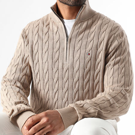 Tommy Hilfiger - Pull Classic Cable Zip 6532 Beige Foncé