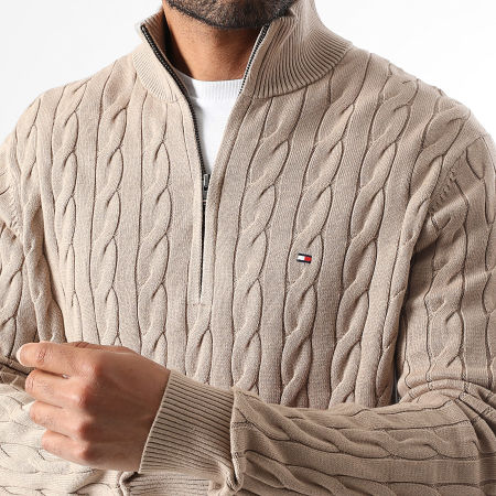 Tommy Hilfiger - Pull Classic Cable Zip 6532 Beige Foncé