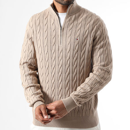 Tommy Hilfiger - Pull Classic Cable Zip 6532 Beige Foncé