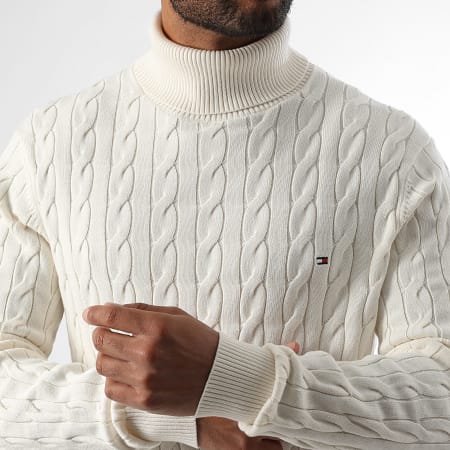 Tommy Hilfiger - Jersey clásico de algodón con cuello vuelto 0439 Beige claro