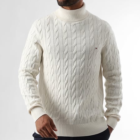 Tommy Hilfiger - Jersey clásico de algodón con cuello vuelto 0439 Beige claro