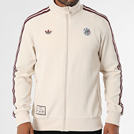 Adidas Originals - Veste Zippée A Bandes Ajax Icon JM7347 Beige Bordeaux