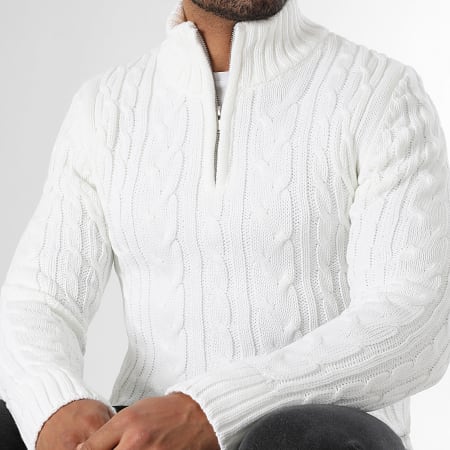 LBO - Maglie Collo Mezzo Zip Maglie Intrecciate 0663 Bianco